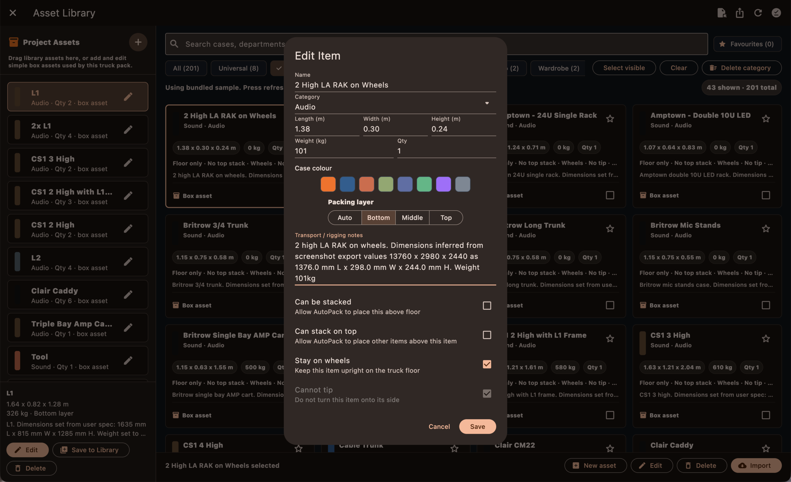 TruckIT custom item editor screenshot